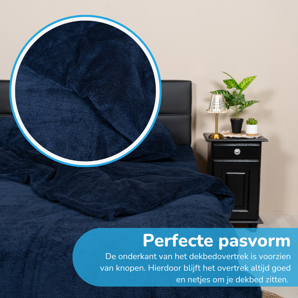 Teddy fleece dekbedovertrek - Navy - Dubbelzijdig Teddy