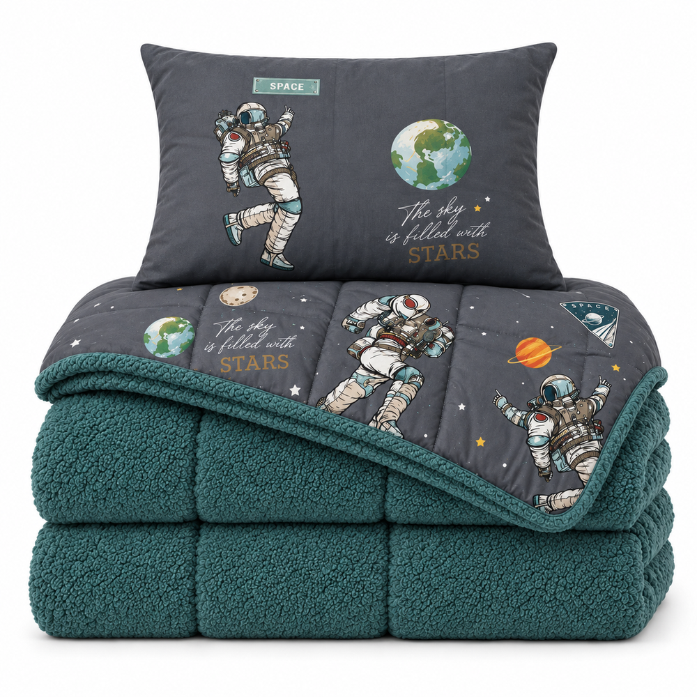 Decoware kinderdekbed zonder overtrek Space - Teddy - Katoen - Incl. kussensloop - 140x220 cm