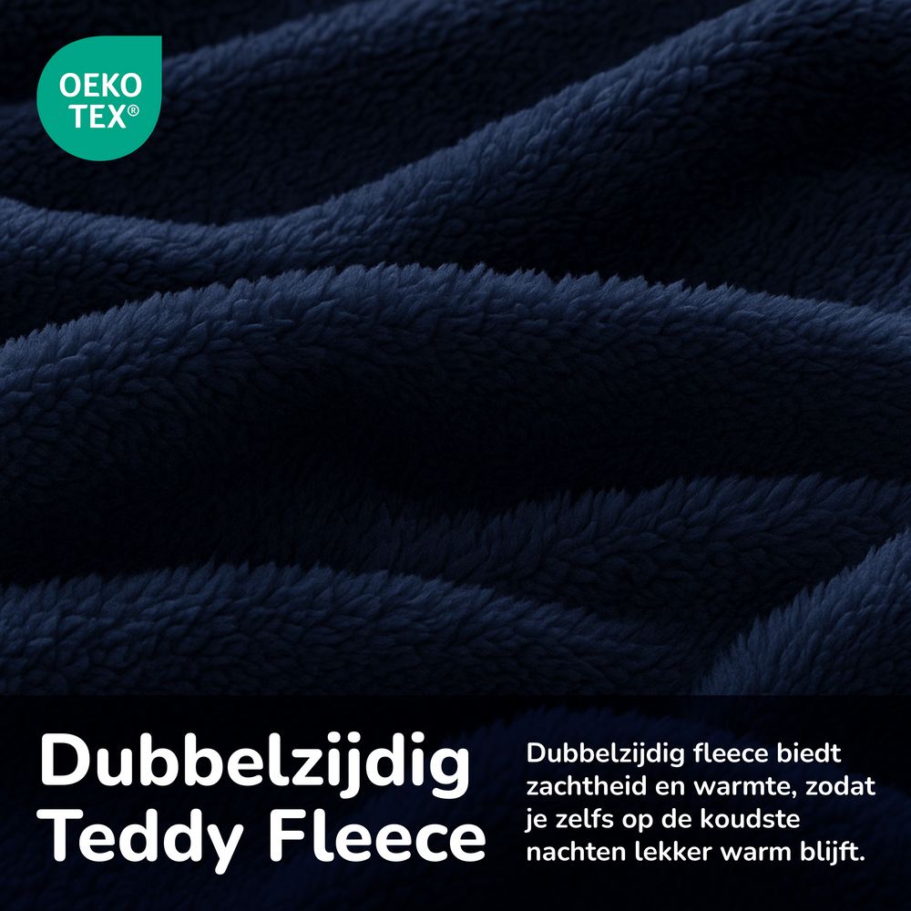 Teddy fleece dekbedovertrek - Navy - Dubbelzijdig Teddy