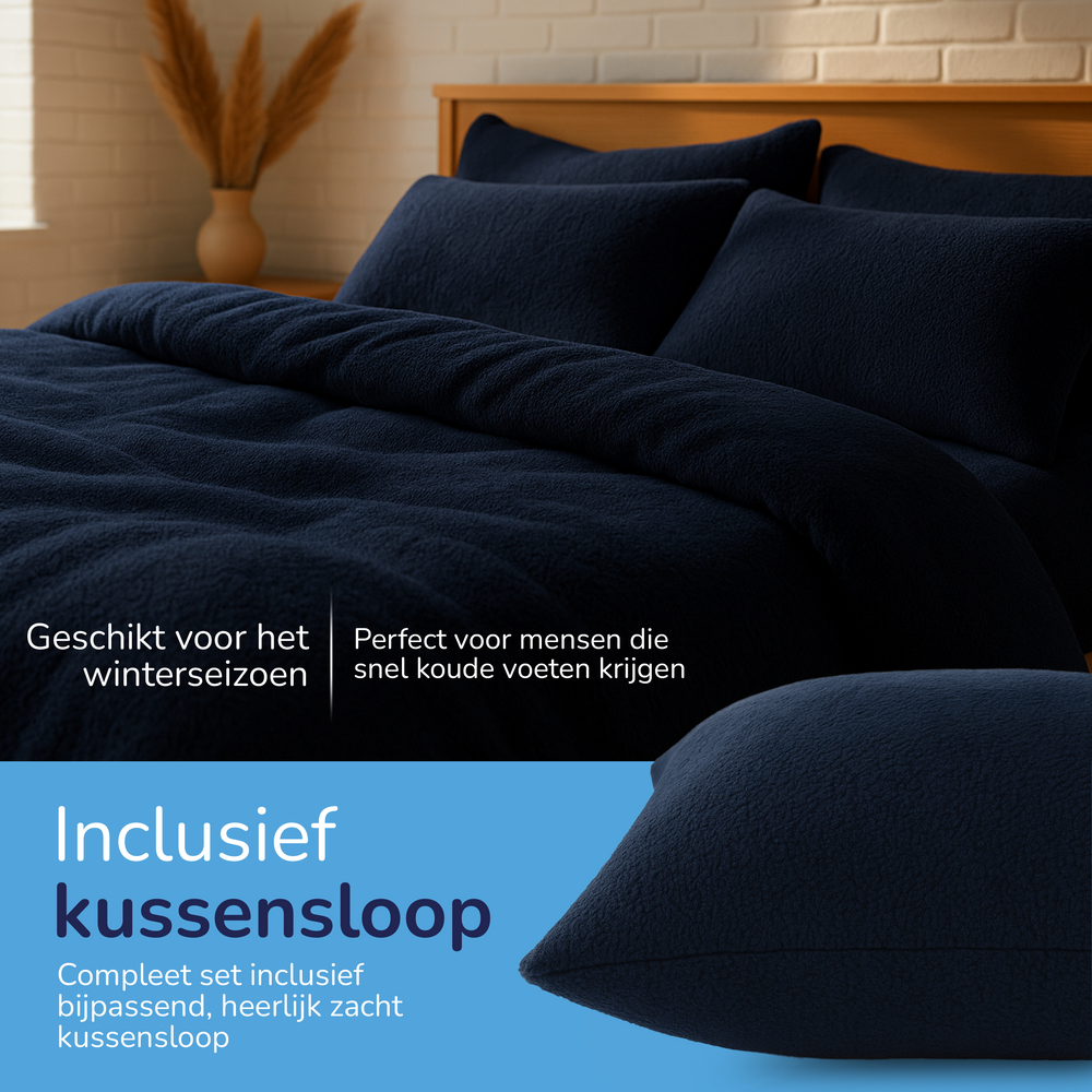 Teddy fleece dekbedovertrek - Navy - Dubbelzijdig Teddy