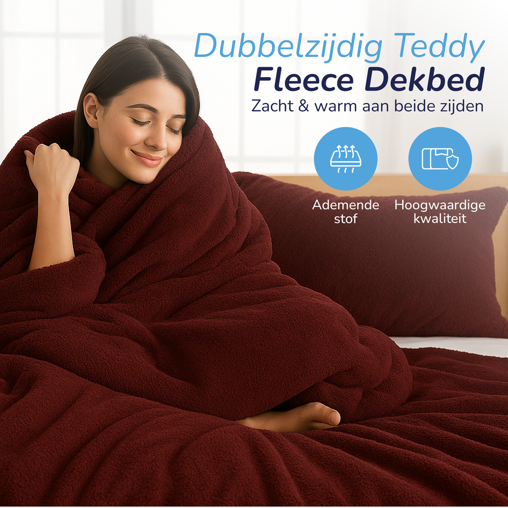 Teddy fleece dekbedovertrek - Wine - Dubbelzijdig Teddy - 260x220 cm