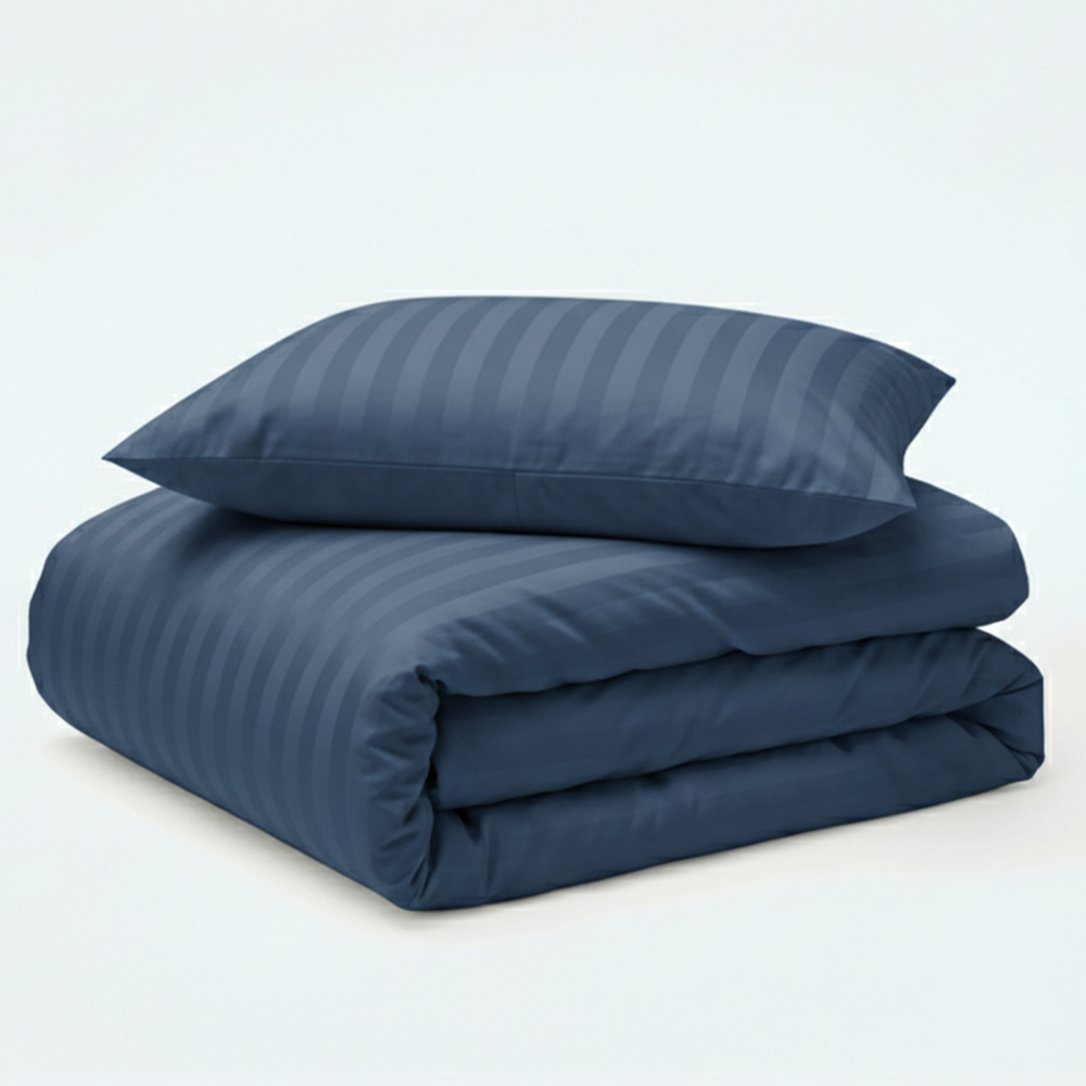 Decoware ledikant dekbedovertrek Hotelstreep - blauw - katoensatijn