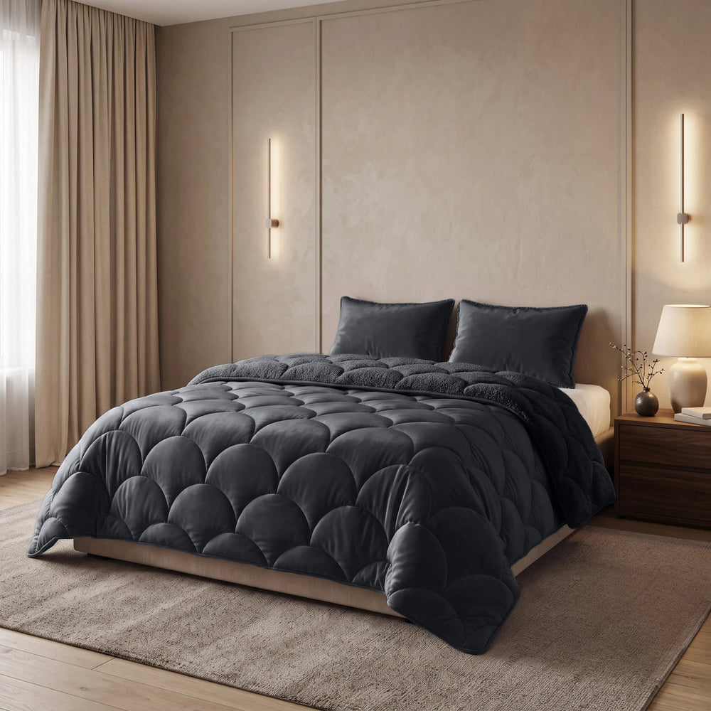 Sleeptime Lazy dekbed zonder overtrek Teddy/Velvet incl. kussensloop - Zwart