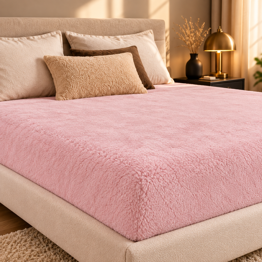 Teddy fleece hoeslaken - roze