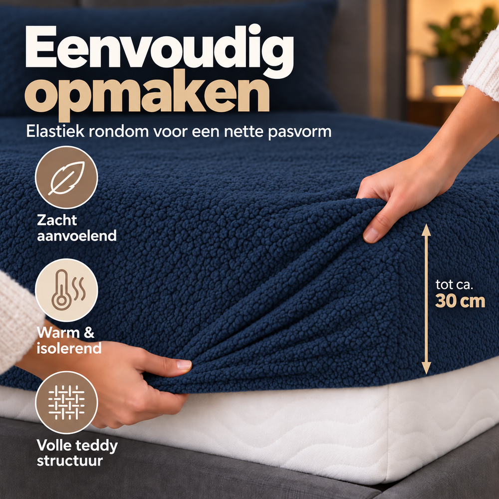 Teddy fleece hoeslaken - Navy