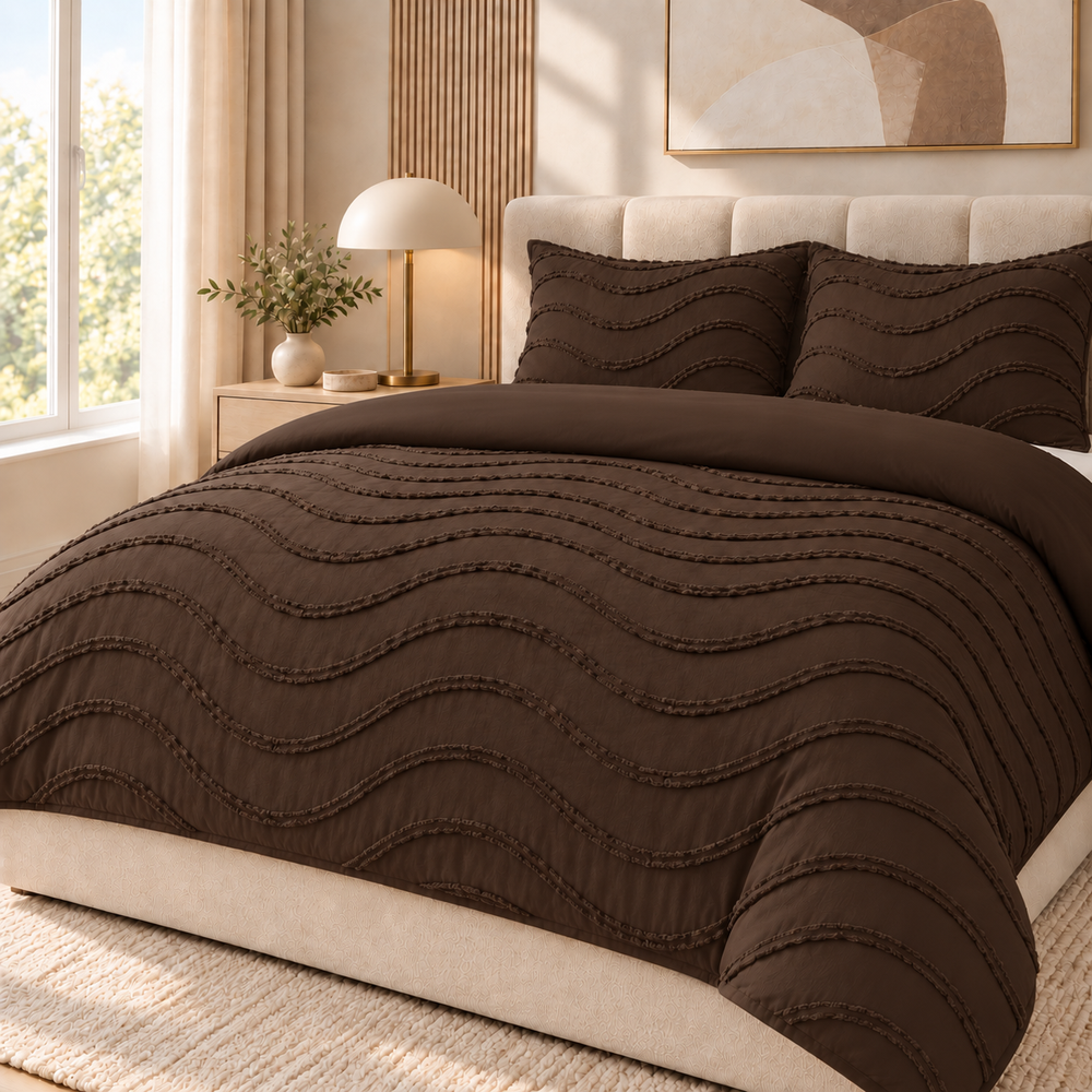 Decoware dekbed zonder overtrek incl. kussensloop - Tufted Waves - bruin