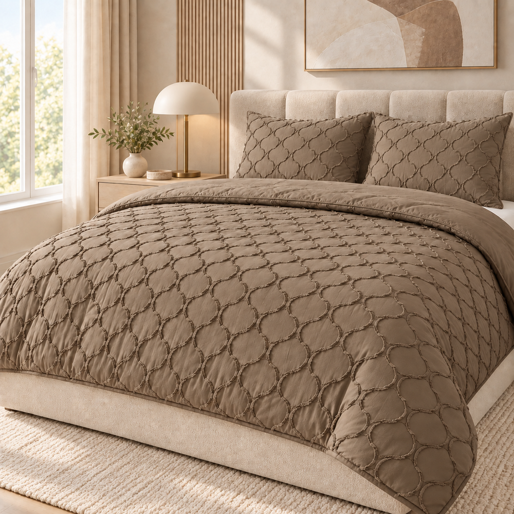 Decoware dekbed zonder overtrek incl. kussensloop - Tufted Curve - taupe