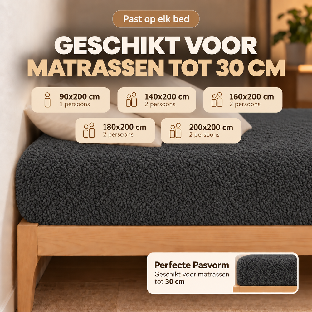 Teddy fleece hoeslaken - Antraciet