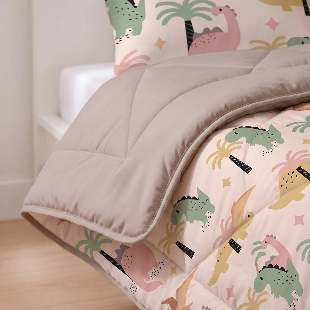 Sleeptime kinderdekbed zonder overtrek Dino zand detail van de rand