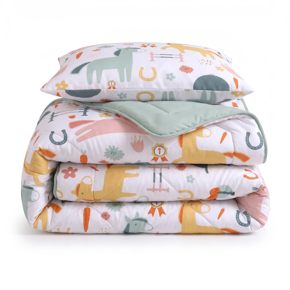 Sleeptime kinderdekbed zonder overtrek Paardjes wit gevouwen met kussensloop