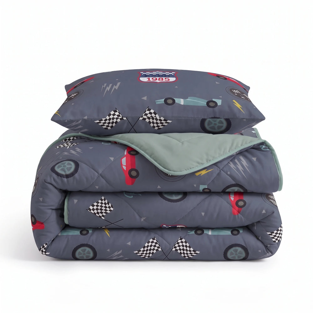 Sleeptime kinderdekbed zonder overtrek Race auto blauw gevouwen met kussensloop