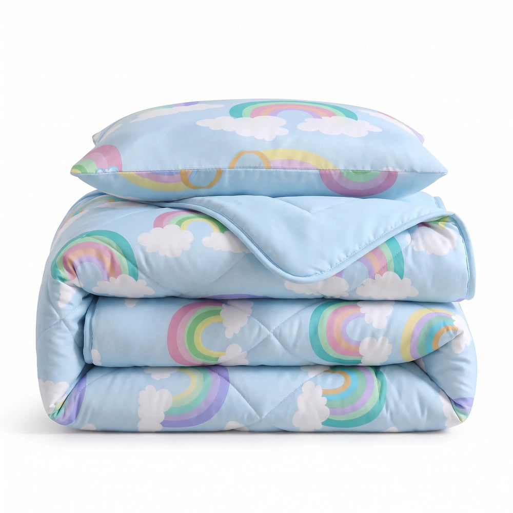 Sleeptime kinderdekbed zonder overtrek Regenboog blauw gevouwen met kussensloop