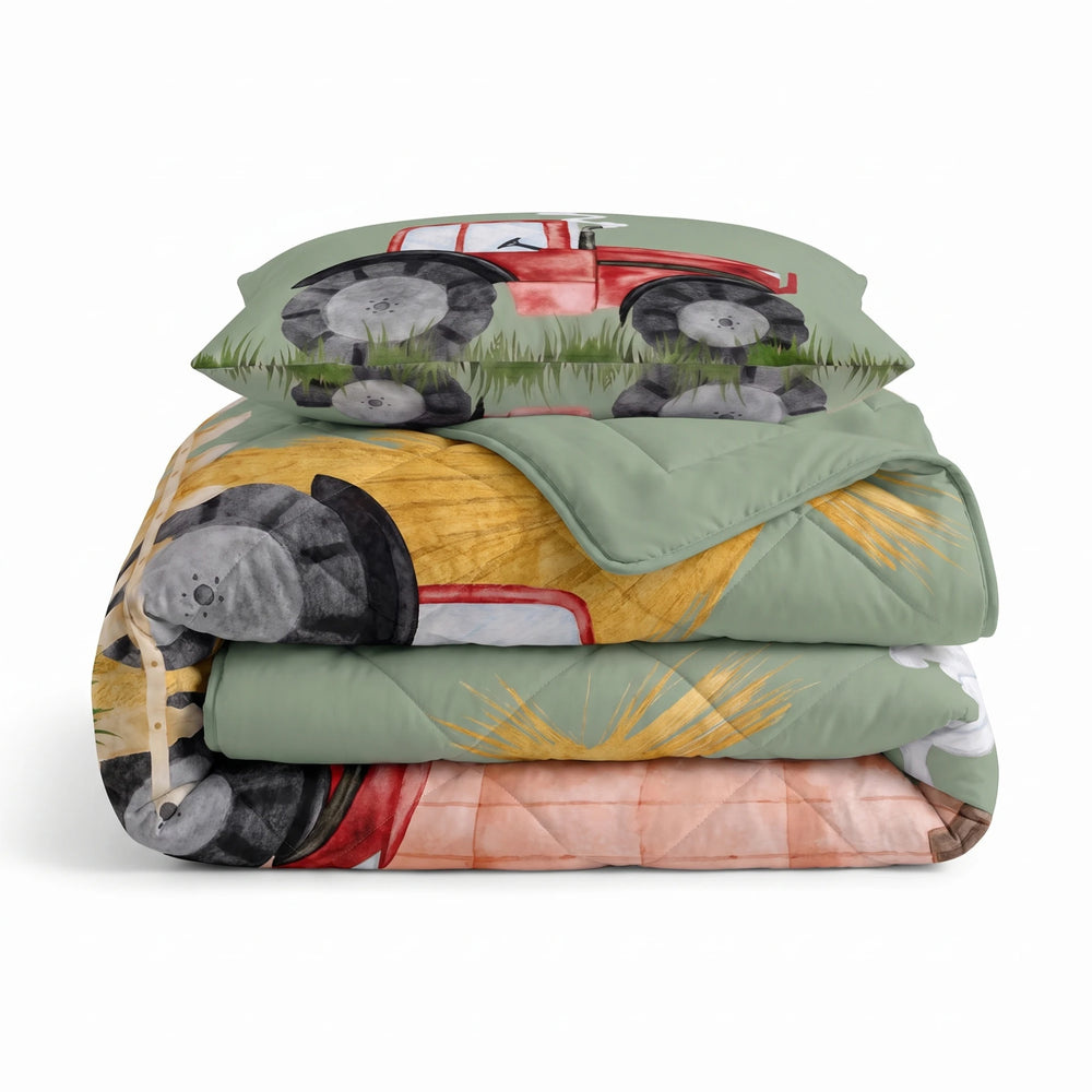 Sleeptime kinderdekbed zonder overtrek Tractor groen gevouwen met kussensloop