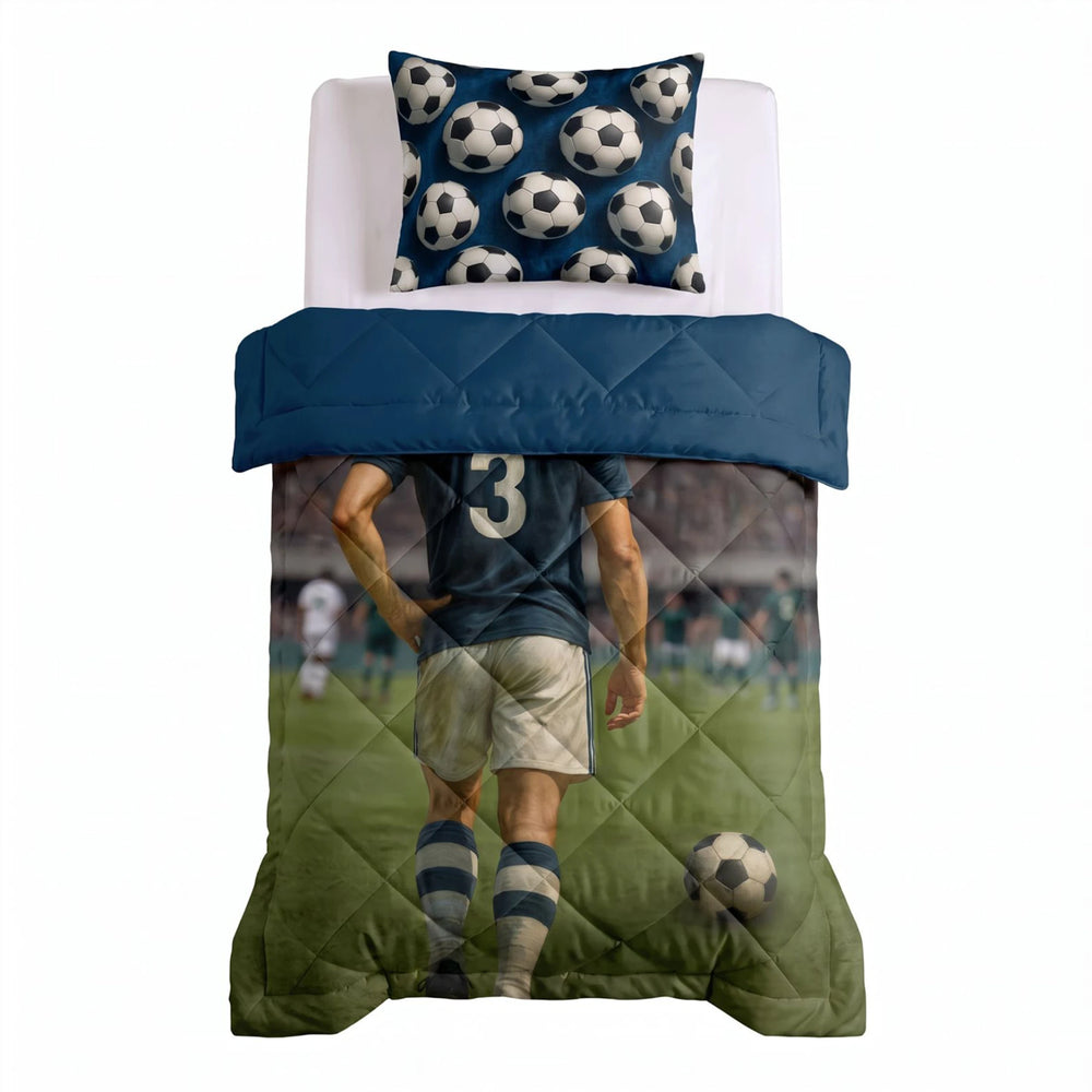 Sleeptime kinderdekbed zonder overtrek Voetbalster blauw bovenaanzicht met kussensloop