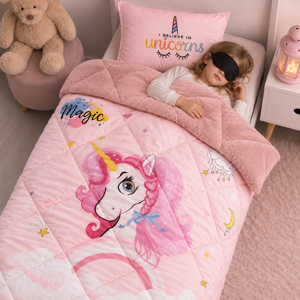 Decoware kinderdekbed zonder overtrek Pink dreams - Teddy - Katoen - Incl. kussensloop - 140x220 cm