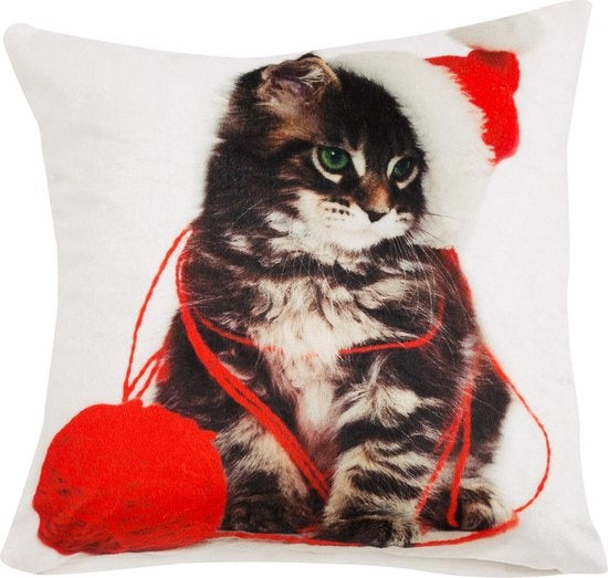 Kitten kerst sierkussenhoes 43x43 cm
