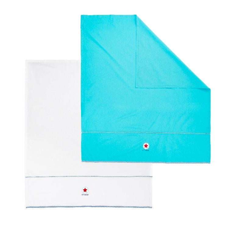 Laken Boy katoen 80x100 cm set2: 1x wit + 1x blauw