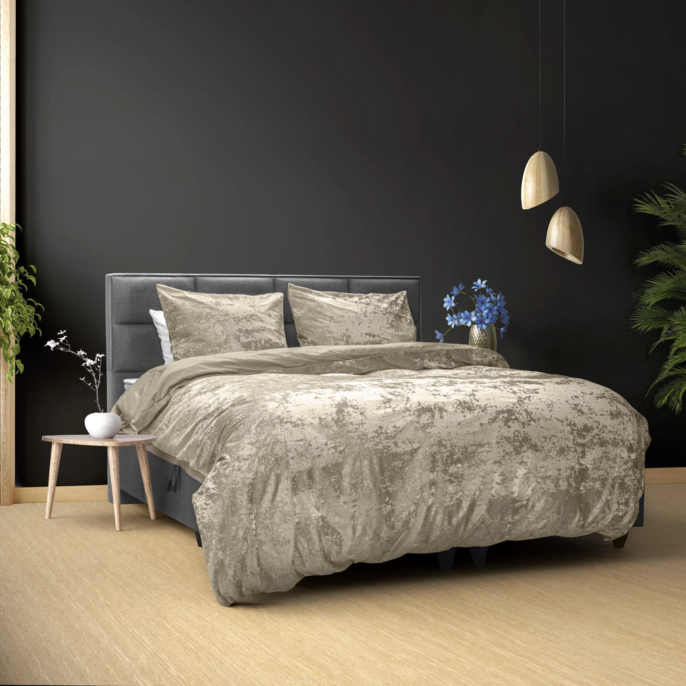 Velvet dekbedovertrek crushed - Grijs/Taupe - 1-persoons (140x220 + 60x70cm)