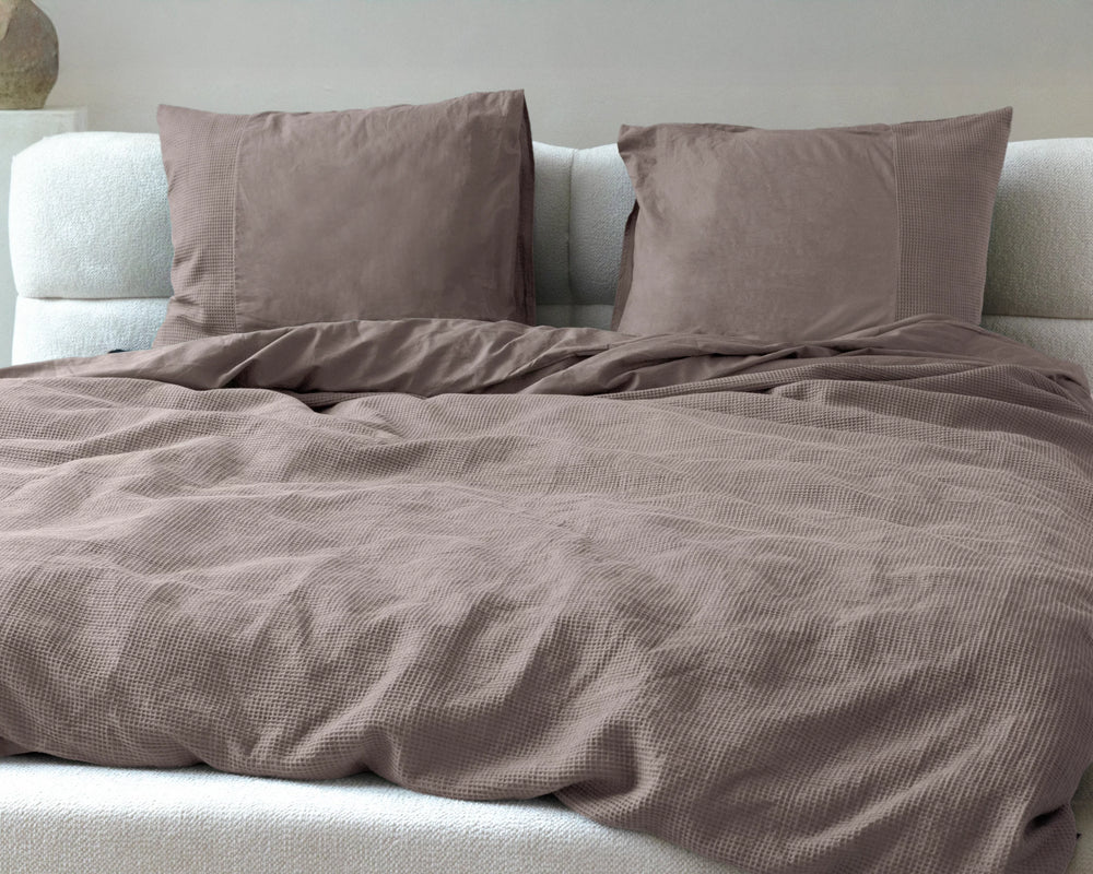 Primaviera Deluxe dekbedovertrek Waffle - taupe - katoen percale - 1-persoons (140x220 + 60x70 cm)