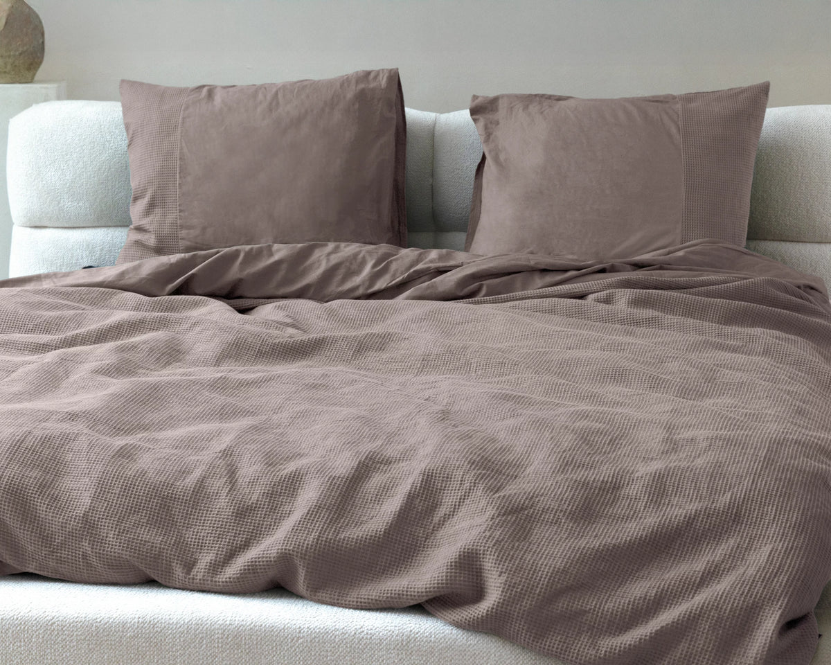 Primaviera Deluxe dekbedovertrek Waffle - taupe - katoen percale - 1-persoons (140x220 + 60x70 cm)
