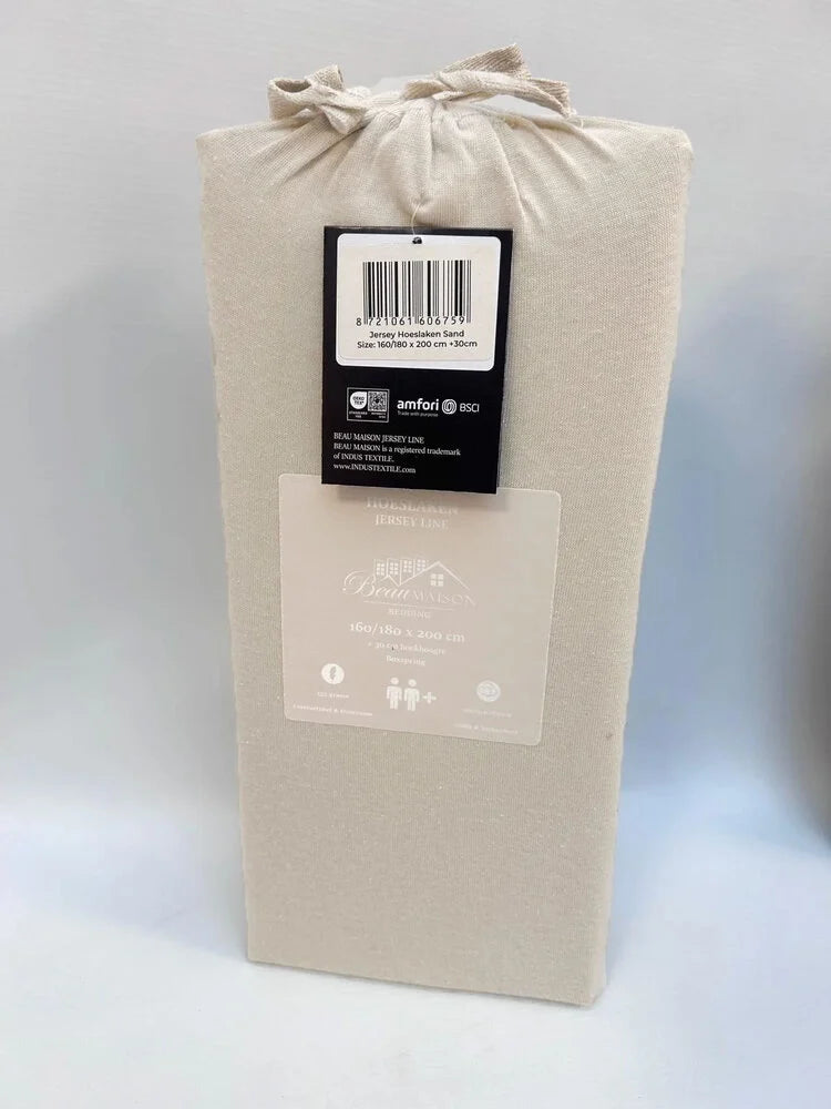 Beau Maison hoeslaken - Jersey - Zand - 200x200/220 cm
