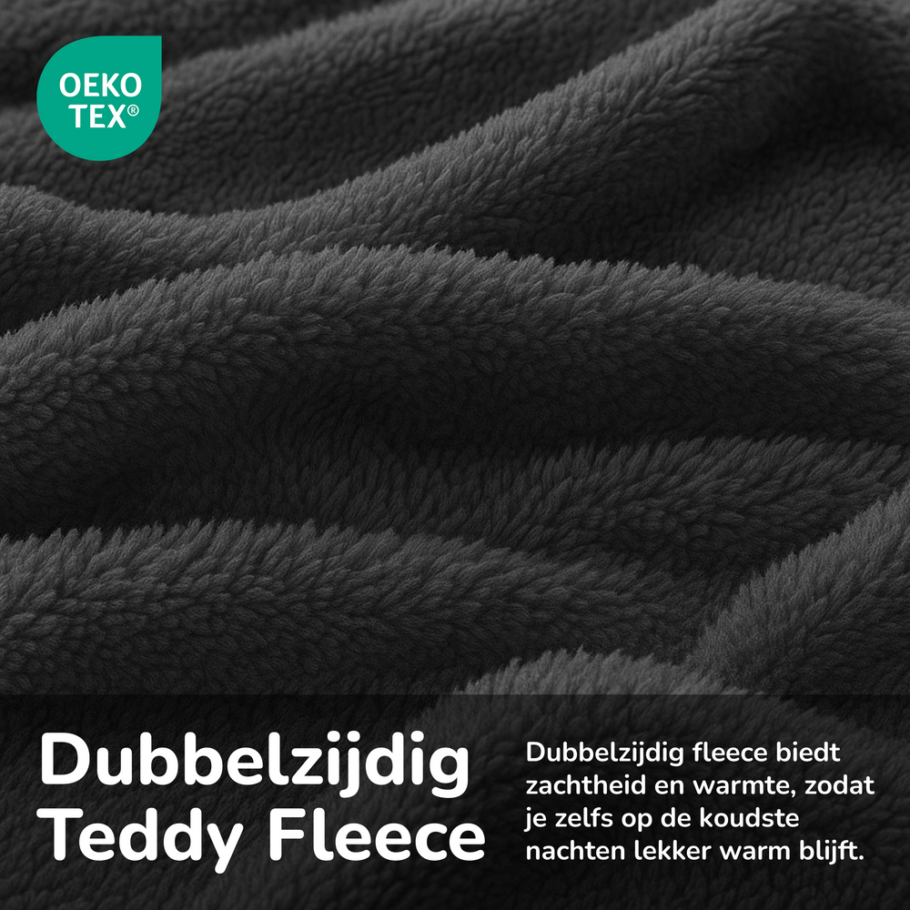 Teddy fleece dekbedovertrek - Antraciet - Dubbelzijdig Teddy