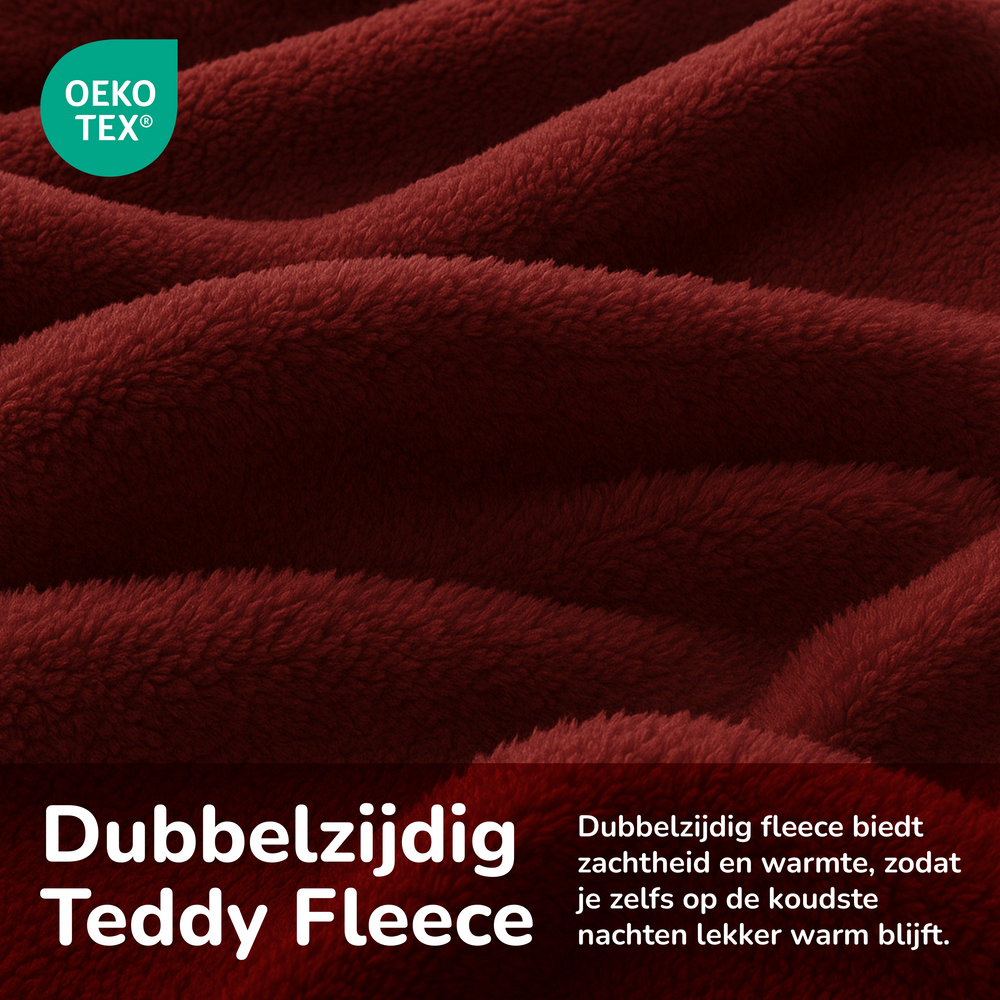Teddy fleece dekbedovertrek - Wine - Dubbelzijdig Teddy - 260x220 cm