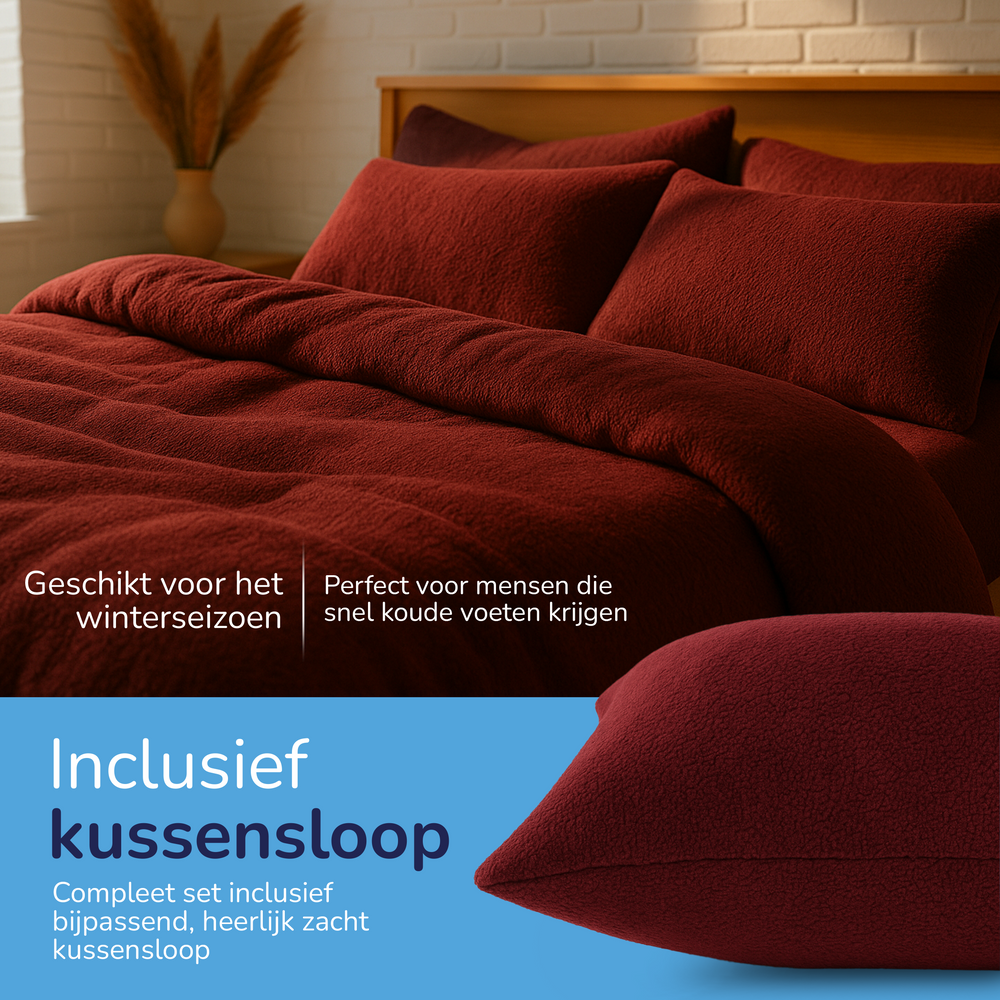 Teddy fleece dekbedovertrek - Wine - Dubbelzijdig Teddy - 260x220 cm