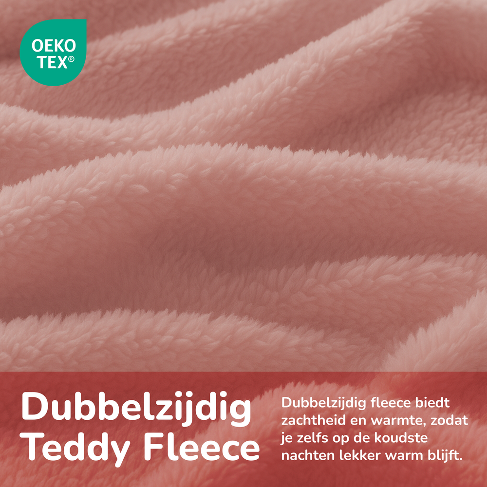 Teddy fleece dekbedovertrek - Roze - Dubbelzijdig Teddy
