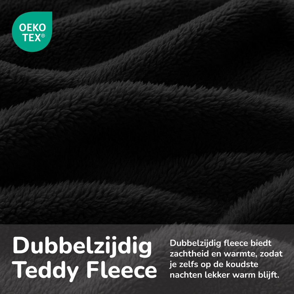 Teddy fleece dekbedovertrek - Zwart - Dubbelzijdig Teddy