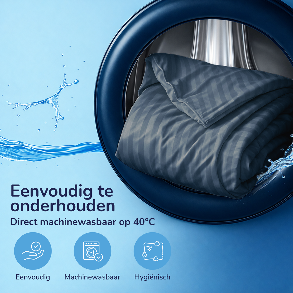 Decoware ledikant dekbedovertrek Hotelstreep - blauw - katoensatijn