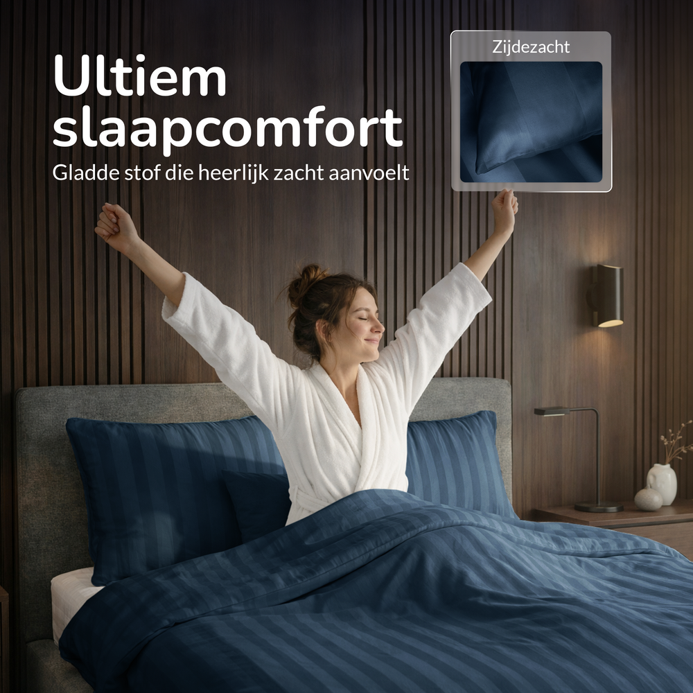 Dekbedovertrek Hotelstreep - blauw - katoensatijn