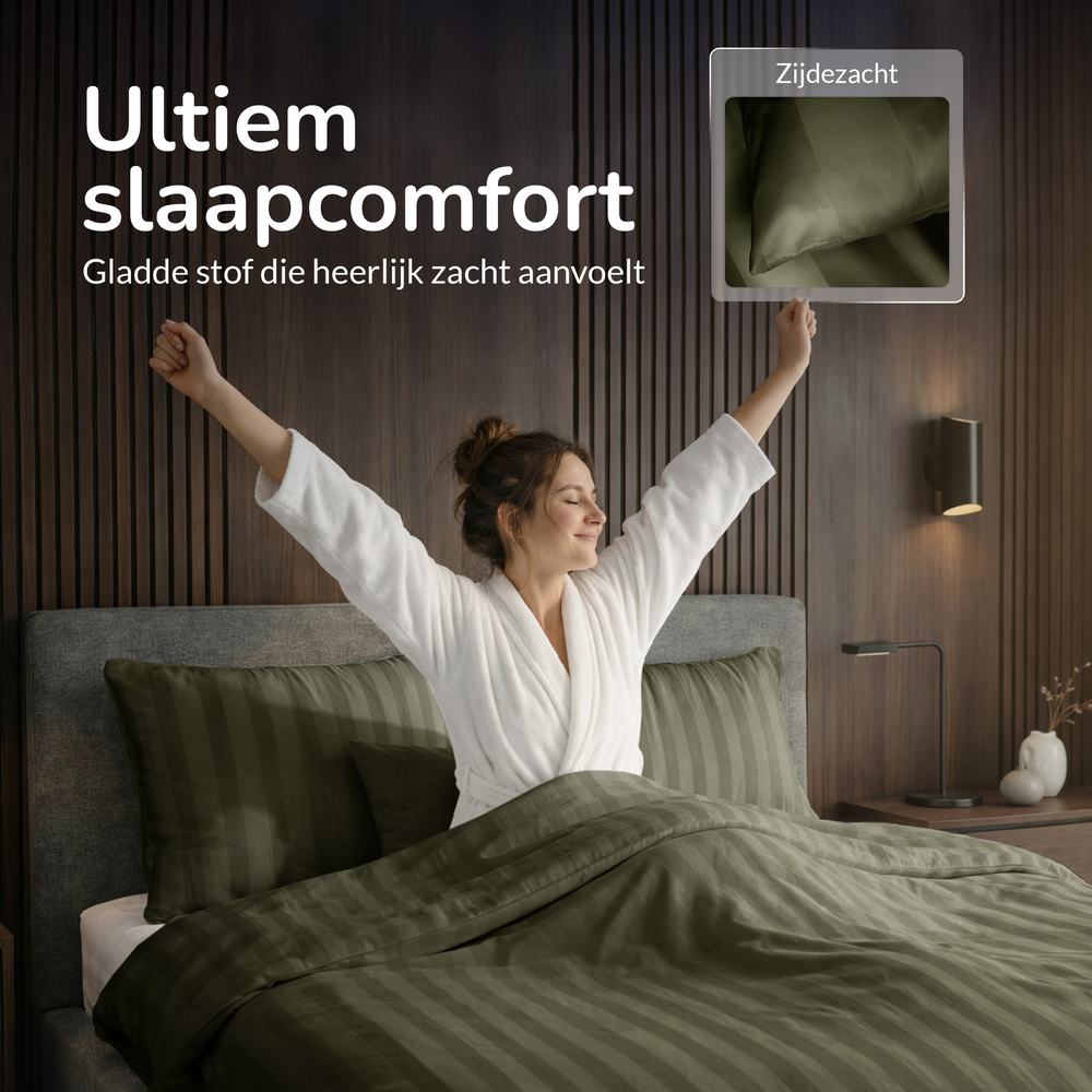 Dekbedovertrek Hotelstreep - groen - katoensatijn
