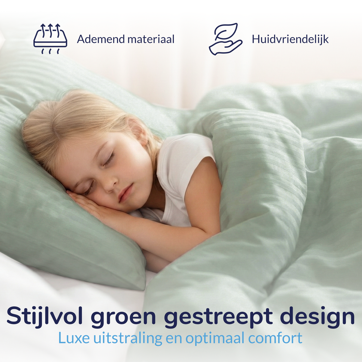 Decoware peuter dekbedovertrek Hotelstreep - lichtgroen  - katoensatijn