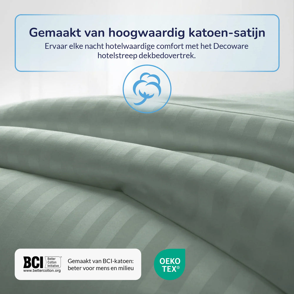 Dekbedovertrek Hotelstreep - lichtgroen - Katoensatijn
