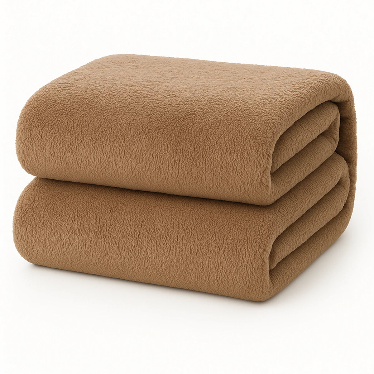 Een gevouwen bruine Teddy fleece hoeslaken (90x200 cm) op een witte achtergrond.