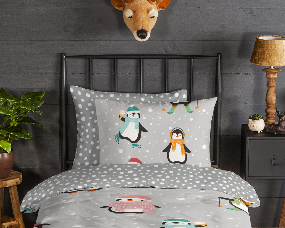Good morning kinderdekbedovertrek Liam pinguin - flanel katoen