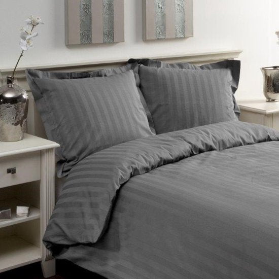 Hotelstreep dekbedovertrek uni satijn grijs - katoen satijn - 1-persoons (140x220 + 60x70cm)