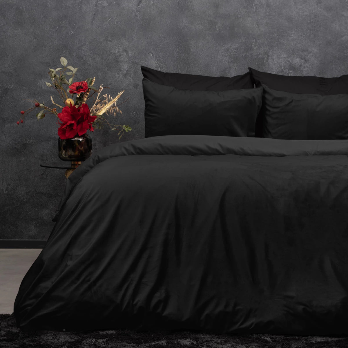 Sleeptime dekbedovertrek - zwart - velvet - 1-persoons (140x220 + 60x70 cm)
