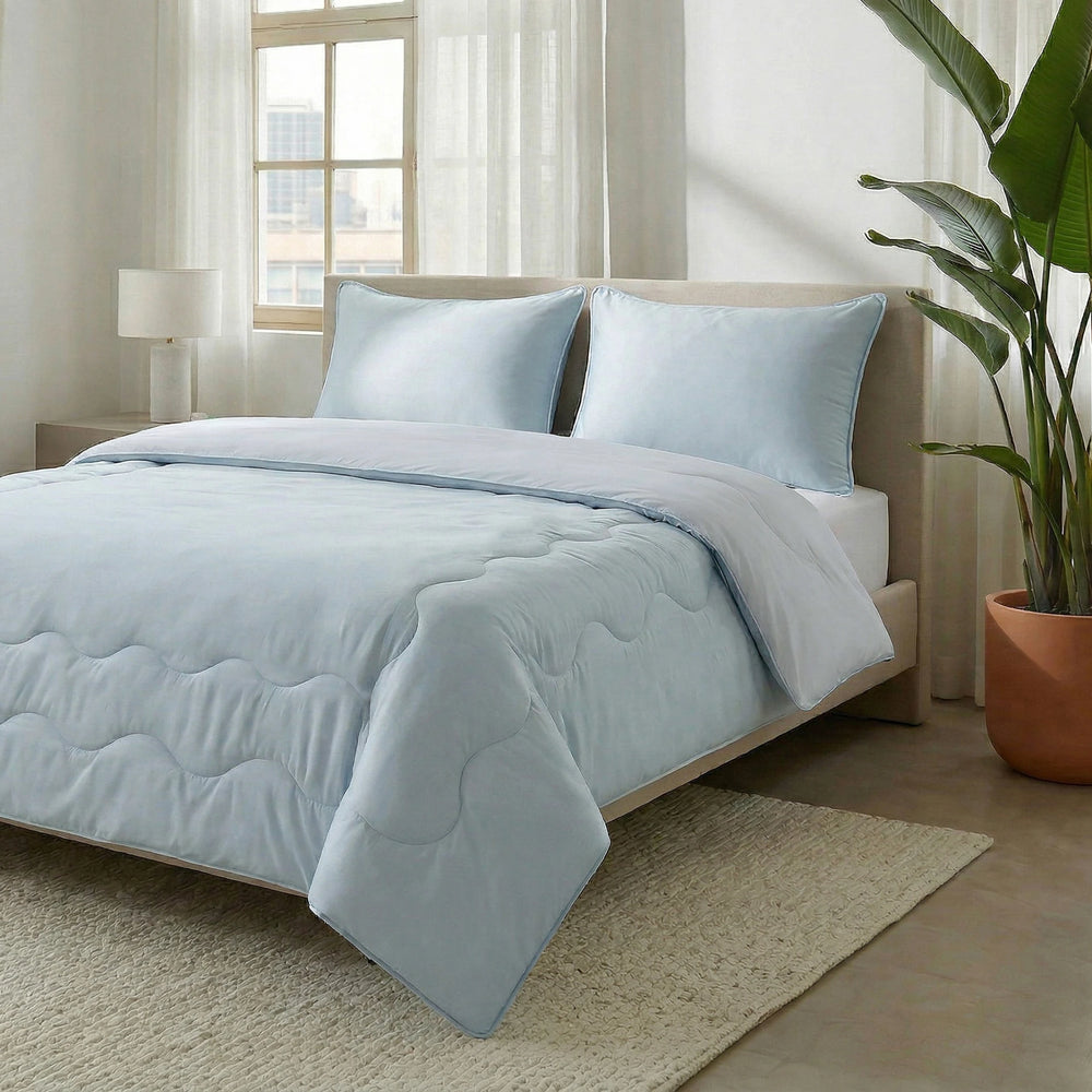 Sleeptime verkoelend Lazy zomerdekbed zonder overtrek Blue Cell incl. kussensloop - Blauw - zijaanzicht