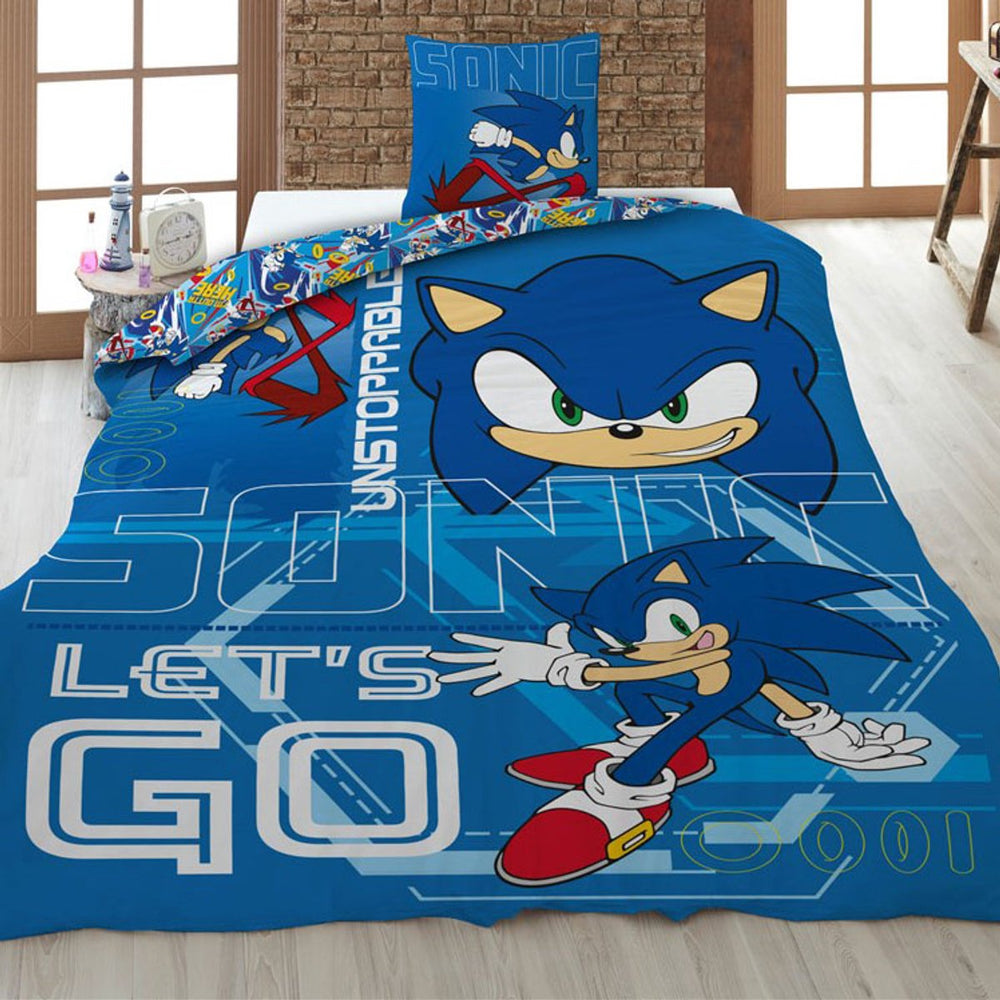 Sonic kinderdekbedovertrek Let's go unstoppable - polykatoen