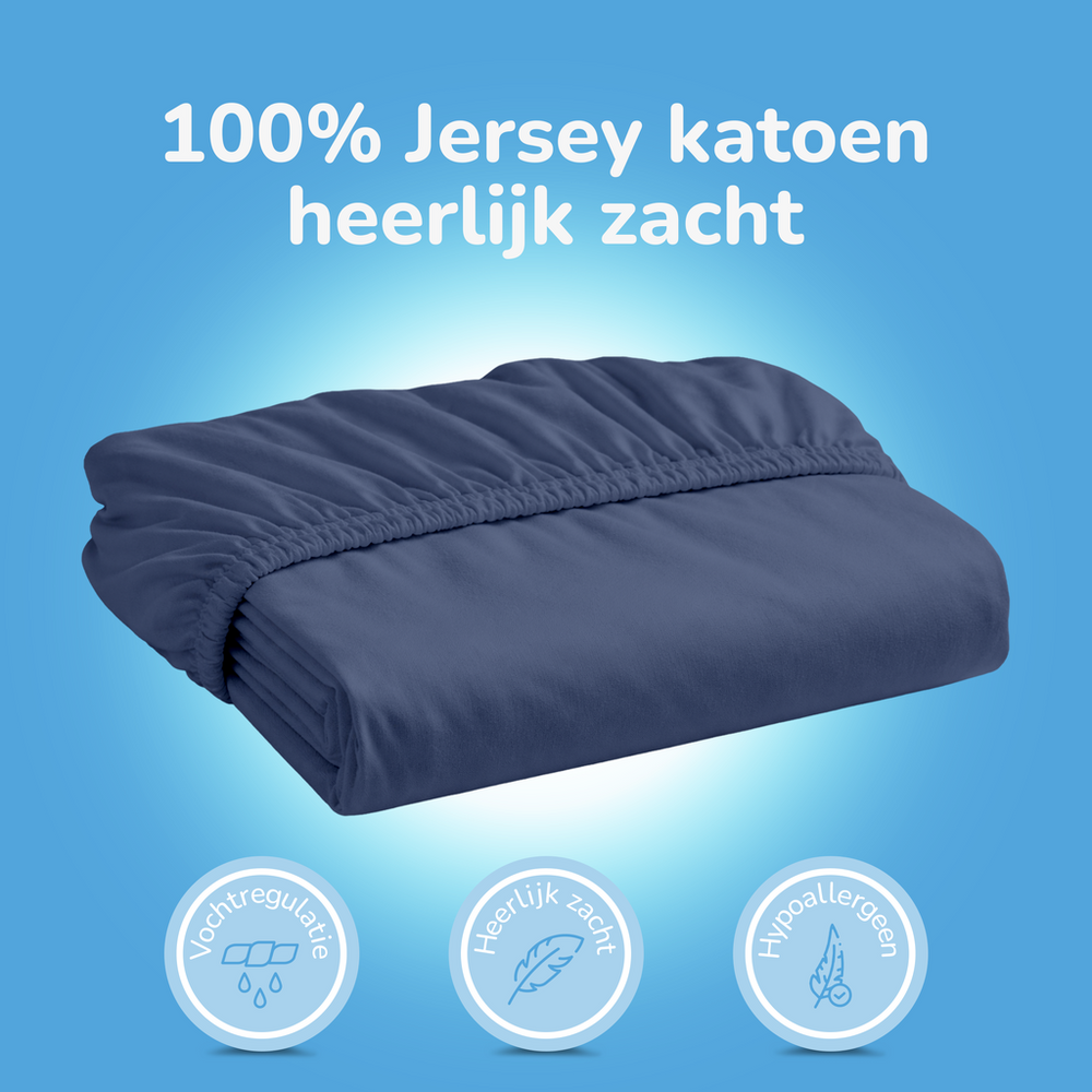 Hoeslaken - jersey - denim blauw