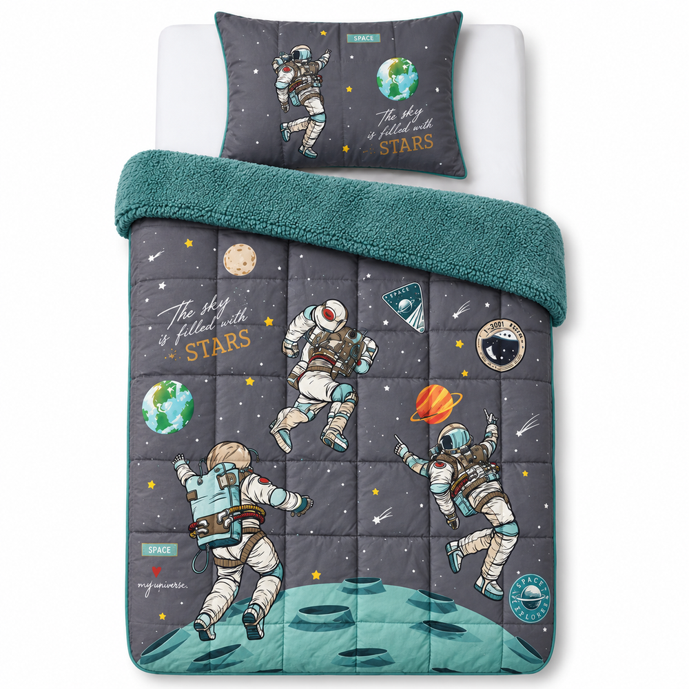 Decoware kinderdekbed zonder overtrek Space - Teddy - Katoen - Incl. kussensloop - 140x220 cm