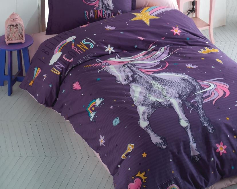 Decoware kinderdekbedovertrek Rainbow unicorn - katoen - 1-persoons