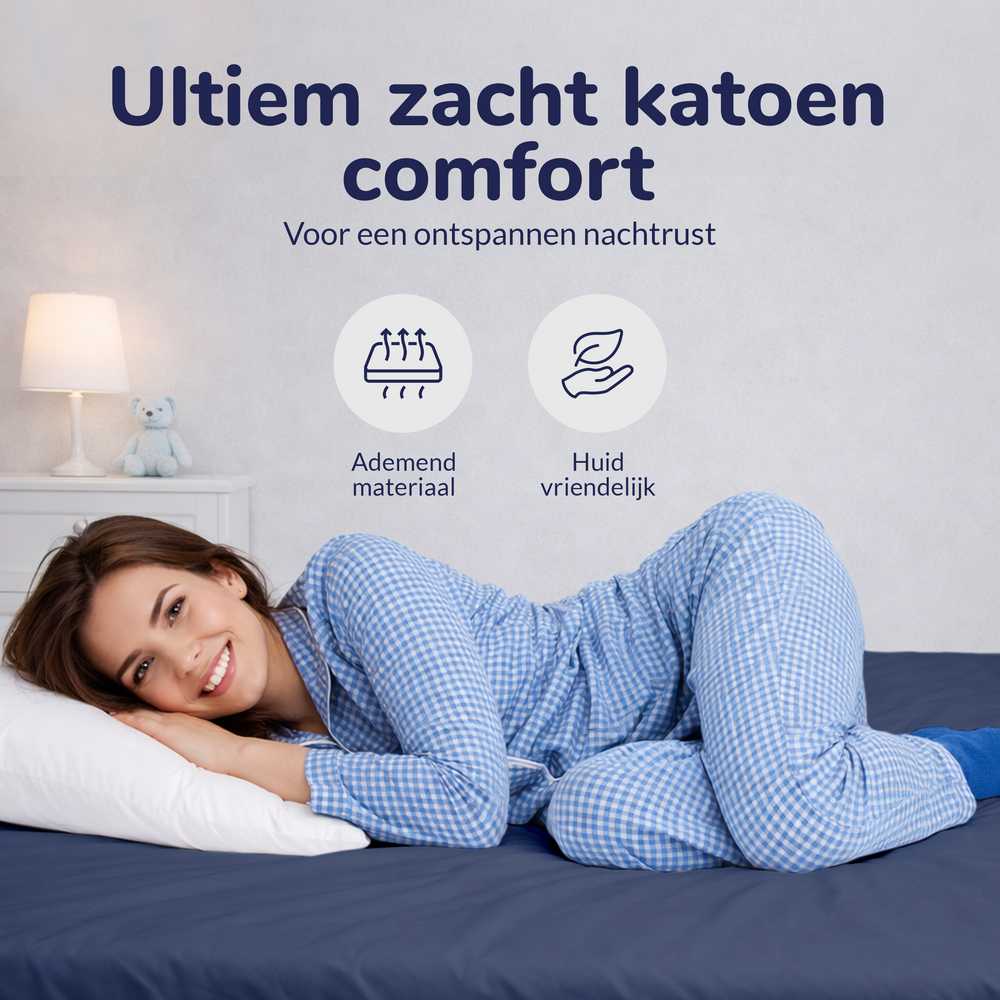 Hoeslaken - katoen  - denim blauw