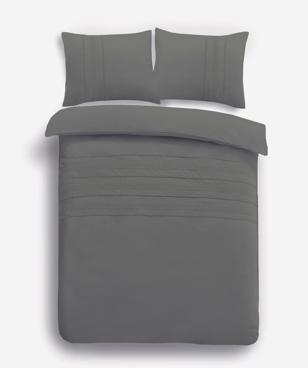 Papillon dekbedovertrek Madrid grijs - Katoen percal - 1-persoons (140x220 + 60x70cm)