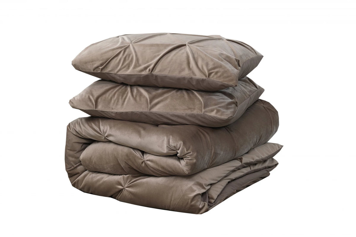 Sleeptime dekbedovertrek Pintuck - taupe - Velvet - 1-persoons (140x220 + 60x70 cm)