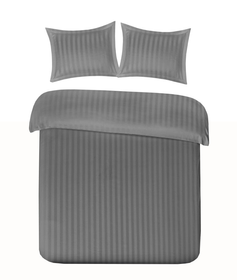 Hotelstreep dekbedovertrek uni satijn grijs - katoen satijn - 1-persoons (140x220 + 60x70cm)