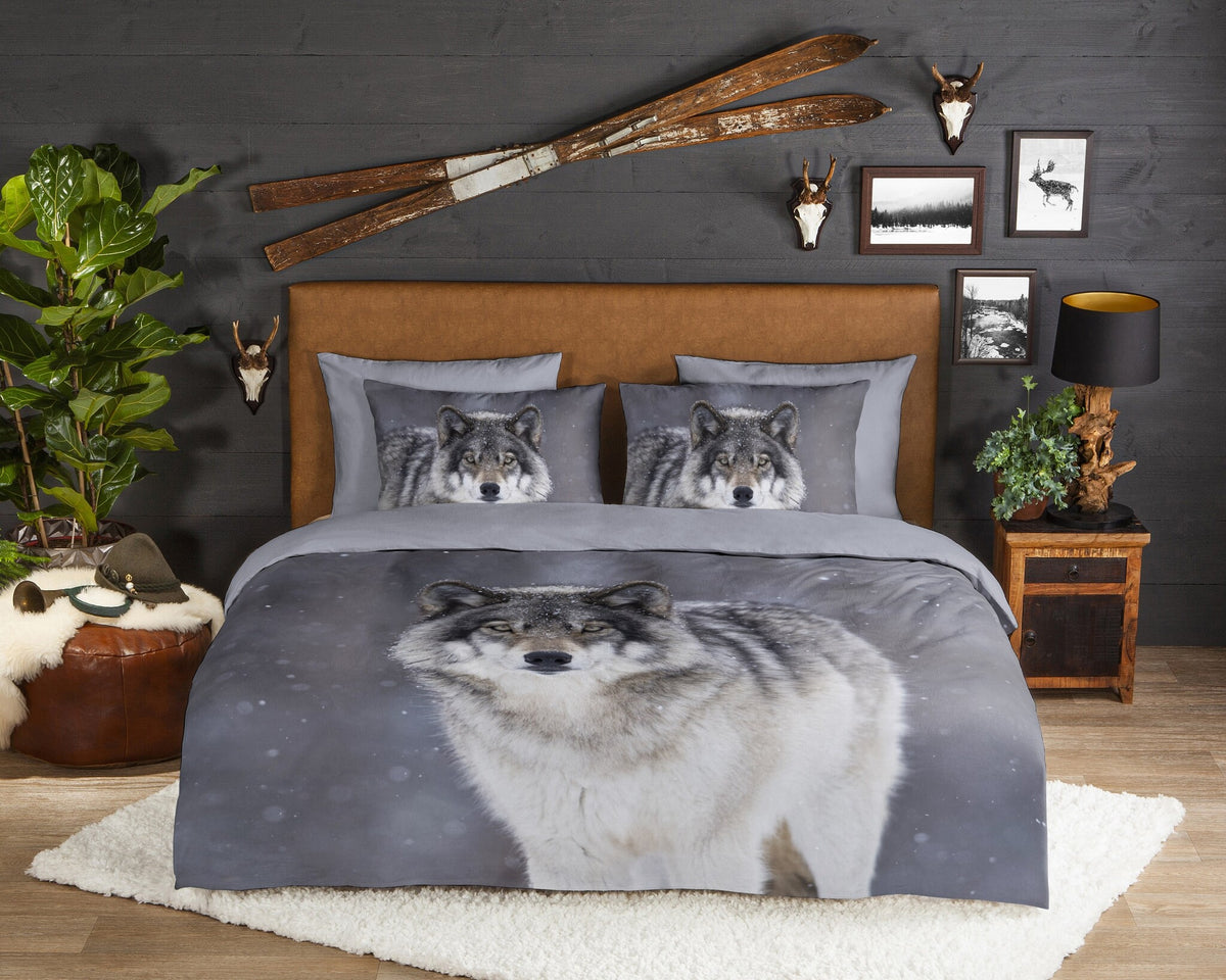 Good Morning dekbedovertrek Wolfie - flanel - lits-jumeaux (240x220 + 2 st. 60x70 cm)