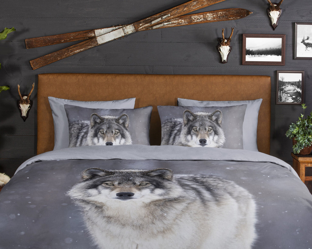 Good Morning dekbedovertrek Wolfie - flanel - lits-jumeaux (240x220 + 2 st. 60x70 cm)